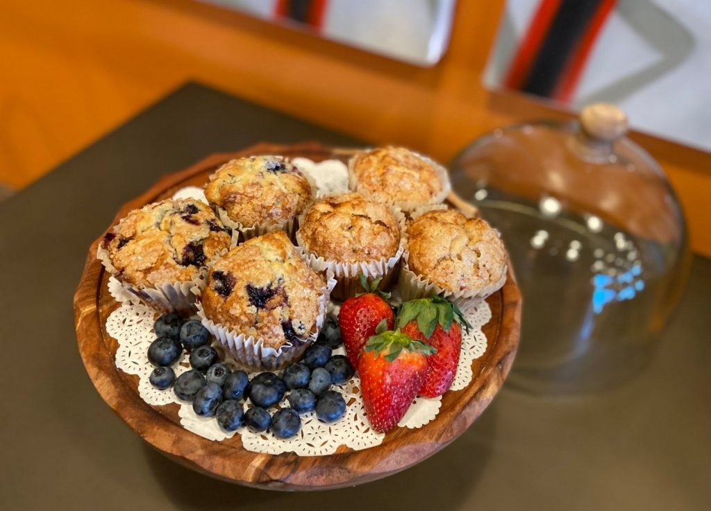 Homemade blueberry and strawberry muffins