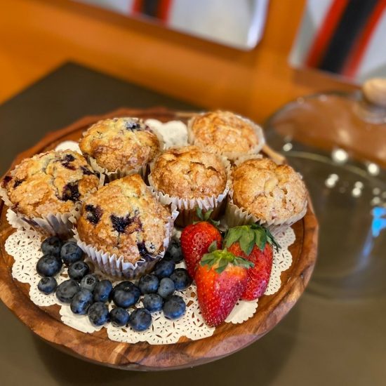 Homemade blueberry and strawberry muffins